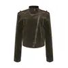 Chica Picante Americana Cuello Alto Pícaro Guapo Hombrera Chaqueta Mujer Otoño Nuevo Corte Ajustado Cremallera Oblicua Sentido del Diseño Chaqueta Corta Moderna