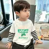 Camiseta Transpirable de Algodón Puro de Manga Larga Casual para Niños, Modelo Nuevo 2026 para Niños Mayores, Cuello Redondo, Top Rayado de Falso Dos Piezas