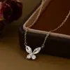 Cadena para Clavícula de Oro Real Electrochapado con Circonita Microincrustada para Mujer, Collar de Mariposa con Diseño de Nicho, Cadena para el Cuello Estilo Ins, Regalo 520