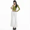 Jeans acampanados ajustados de moda de tres colores en tono naranja joven para mujer, diseñados para estilizar, favorecer y ser versátiles, con un estilo moderno y elegante, y de largo nueve puntos