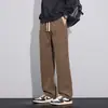 Calça Casual Masculina de Outono Resistente a Manchas e Desgaste, Cintura Elástica com Cordão, Perna Reta Ampla, Comprimento Longo