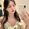 Brincos de Franja com Pérola Sintética e Folha de Zircônia Estilo Coreano para Mulheres, Luxo Leve, High-End, Brincos Elegantes, Presilhas para Orelha sem Furo