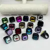 Anel de Resina Quadrado Octogonal Diamante Estilo Ins Novo Retro Colorido Simples Criativo Anel Doce
