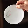 Porta-copo de Porcelana Branca Resistente ao Calor para Xícara de Chá, Porta-copo Pequeno, Acessórios de Chá Kung Fu em Cerâmica de Jade, Protetor Criativo de Isolamento Térmico