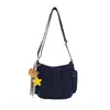 Bolsa de Lona Jeans Estilo Preguiçoso Feminina de Ombro Único Moda Retrô Acadêmico Casual Bolsa de Compras Grande Capacidade Mochila Escolar
