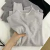 Sensación suave y esponjosa, prenda interior de punto de cuello medio alto, suéter pullover simple de color liso para otoño e invierno, dropshipping