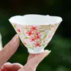 LiquidaçãoCaneca Mestra de Cerâmica com Design de Folha e Flor de Cerejeira Pintada à Mão pelo Fabricante Xícara de Chá para Degustação Conjunto de Chá Kung Fu Xícara Cônica