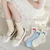 Meias Infantis para Meninas, Malha de Verão, Absorventes de Suor, Respiráveis, Renda, Cor Sólida, Coloridas como Doces, Laço, Meias Sem Costura para Crianças Maiores, Atacado