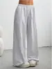 Pantalones Casuales de Pierna Ancha Rectos Sueltos de Cintura Alta con Cordón Estilo Europeo y Americano Pantalones de Chándal Deportivos de Color Sólido Simples para Mujer