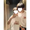 Algodão Penteado PuroCamisetas Combinando Únicas para Casais com Mangas Curtas e Estampas de Desenho Animado, Tops da Moda Estilo Ins da Marca, Uniformes Escolares