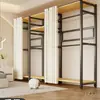 Perchero de pie para dormitorio Armario abierto Estante de metal de acero para guardar abrigos y ropa Montaje Estante de almacenamiento para colgar ropa
