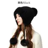 Gorro de Punto Grueso de Lana Estilo Europeo y Americano para Mujer, Versátil Gorro Cálido con Pompón, Gorro de Felpa para Proteger los Oídos a Prueba de Frío para Exteriores
