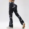 Nuevos Pantalones de Yoga Ajustados de Cintura Alta Sin Costuras Estilo Europeo y Americano Color Tie-Dye con Efecto Melocotón, Pantalones Acampanados, Pantalones Deportivos para Fitness, Leggings