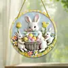 Decoraciones Colgantes de Pascua para Porche, Adornos de Disco Acrílico para Ventana para Exteriores, Etiquetas Transfronterizas, Decoraciones Colgantes de Conejo para Familia con Cadena