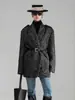 Nuevo Estilo Otoño e Invierno 2025 Hombro Drapeado de Alta Gama Espiga Sarga Lana Abrigo Retro Cuello de Traje Abrigo de Lana para Mujer