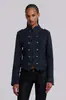 Estilo Ins Moda Callejera Femenina Tendencia Nueva Chaqueta de Mezclilla Ajustada con Botones de Doble Botonadura Cuello Medio Alto Ropa Transfronteriza