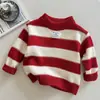Suéter para Niños 2026 Otoño/Invierno Niños y Niñas Año Nuevo Ropa de Punto Cálida Ropa Interior Base Rayada para Bebé Ropa para Visitar en Año Nuevo