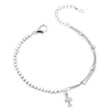 Pulseira de contas prateadas trituradas com contas quadradas de camada dupla, estilo designer de nicho, pulseira de cruz e flor de íris