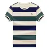 Camiseta de Manga Corta a Rayas Color-Block de Moda, Transpirable y Amigable con la Piel, con Logo de Caballo Bordado, Adecuada para Ropa Casual de Negocios de Edad Media, Top Versátil