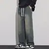 Calça Jeans Tie-Dye com Cintura Elástica para Homens, Calça Casual Longa Tendência Estilo Americano Solta Reta de Perna Larga, Nova Tendência