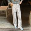 Jovem Laranja # Cor Sólida Simples High-end Wide Leg Jeans Mulheres Cintura Alta Emagrecimento High-hanging All-match Calças Retas