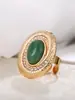 Anillo de Piedra Ovalada Retro de Lujo Ligero para Mujer, Incrustado de Circonita con Plata y Oro, Joyería de Diseño de Nicho