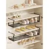 Armário de Sapatos Prateleira em Camadas Suporte de Sapatos Doméstico Sem Furos Economizador de Espaço Prateleira de Armazenamento Suspensa Rack de Sapatos Retrátil Preto Branco