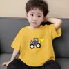 Camiseta Base Infantil de Algodão Puro, Manga Curta, Gola Redonda, Estilo Coreano, Soltinha e Fina para Meninos, com Estampa Estilosa