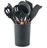 Amazon Cooking - Juego de 12 utensilios de cocina de silicona antiadherentes con mango de madera, incluye pala y cuchara.