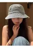 Sombrero de pescador de mezclilla vintage lavado estilo japonés con lazo para mujer, verano, circunferencia de cabeza grande, sombrero tipo cubo adelgazante para la cara, sombrero de protección solar