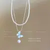 Colar de Borboleta com Franjas Pérola Degradê Cristal de Gelo Corrente de Clavícula Exquisita de Alto Padrão para o Verão Doce e Fresco Sexy