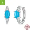 Brincos de Prata Esterlina S925 Turquesa Yinziyun para Mulheres Exquisitos Brilhantes Zircônia Brincos Literários Brincos