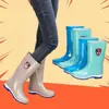 Botas de lluvia de caña alta engrosadas, forradas de felpa, cálidas, impermeables, antideslizantes, resistentes al desgaste, duraderas, de caña media para mujer, zapatos de agua, zapatos de goma