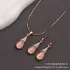Collar Colgante de Pedrería Ojo de Gato Juego de Pendientes de Tachuela Cadena de Caja Bohemia Pendientes Dorados Hechos a Mano para Mujer Oro Rosa