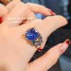 Anillo Abierto Cuadrado Artdeco de Diamante de Alto Carbono Zafiro Azul Real Anillo de Cristal Azul Puntiagudo de Lujo Ligero de Alta Gama para Mujer