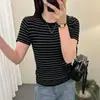 Camiseta de Punto Rayada de Verano para Mujer 2026 Nuevo Estilo Corto Único y Hermoso Top de Manga Corta para Mujeres Bajitas