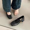 Sapatos Mary Jane Retrô Franceses para Mulheres 2025 Primavera Novo Estilo Bico Quadrado Boca Rasa Salto Médio Grosso com Saia Sapatos de Boca Rasa
