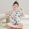 Pijama de niña con cuello, nuevo estilo de verano, seda helada para niños, verano fino, conjunto de shorts de manga corta de princesa para niños mayores