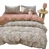Juego de ropa de cama de cuatro piezas, de algodón puro, engrosado, cepillado, totalmente de algodón, estilo otoño/invierno, amigable con la piel, con un pequeño estampado floral