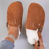 Chinelos de Pelúcia com Fivela de Pele para Exportação Europeia e Americana para Mulheres Usarem Sola de Cortiça Mais Algodão Sapatos Mule Preguiçosos Amazon