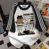 Camiseta Criativa com Manga Raglan, Patchwork de Três Listras, Manga Curta para Mulheres 2025 Verão, Estilo Casal, Estilo College, Top