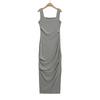 2538-25 Nuevo Estilo de Verano Estilo Europeo y Americano Sexy Cuello Cuadrado Plisado Ajustado al Cuerpo Abertura Alta Ceñido a la Cadera Vestido