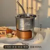 Venta Directa de Fábrica Taza de Café Estilo Americano Espesada de Acero Inoxidable 304 con Tapa y Popote, Taza Portátil Práctica Estilo Outdoor Ins