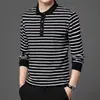 Polo de primavera y otoño para hombre, moderno, a rayas, con solapa de color contrastante, camiseta de manga larga para hombre, estilo coreano, corte ajustado, camiseta interior juvenil, ropa de otoño
