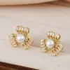 Pendientes de Plata de Ley S925 con Cierre de Aguja, Exquisito Diseño de Lujo Resistente, Pétalo Completo de Circonita, Perla, Joyería para Orejas Versátil de Gama Alta Súper Brillante