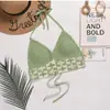 Ropa Exterior de Encaje con Espalda Descubierta y Cordones, Cuello en V, Top de Punto Tubular, Sujetador Halter, Envoltura para el Pecho, Parte Superior de Bikini para Mujer