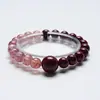 [Rojo Sakura] Pulsera de Cristal de Fresa Natural para Mujer Fácil de Combinar Arena Dorada Púrpura Moda Pulsera Blanqueadora Mayoreo