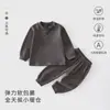 Conjunto de Bebé Elástico Manga Larga Ropa de Casa Cálido Bebé Clase A Ropa de Otoño Pantalones de Otoño Capa Base Separada Color Sólido Conjunto de Dos Piezas