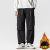 Calças de Trabalho de Algodão Puro Estilo Japonês, Forradas com Fleece e Espessadas, Adequadas para Todas as Estações, Estilo Americano High Street, Corte Solto, Calças Longas de Primavera e Outono, Calças de Moletom Jogger