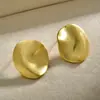 Pendientes Plegados de Diseño, Pendientes Redondos Asimétricos Dorados Cepillados, Estilo Personalizado Genial, Pendientes Exagerados de Moda